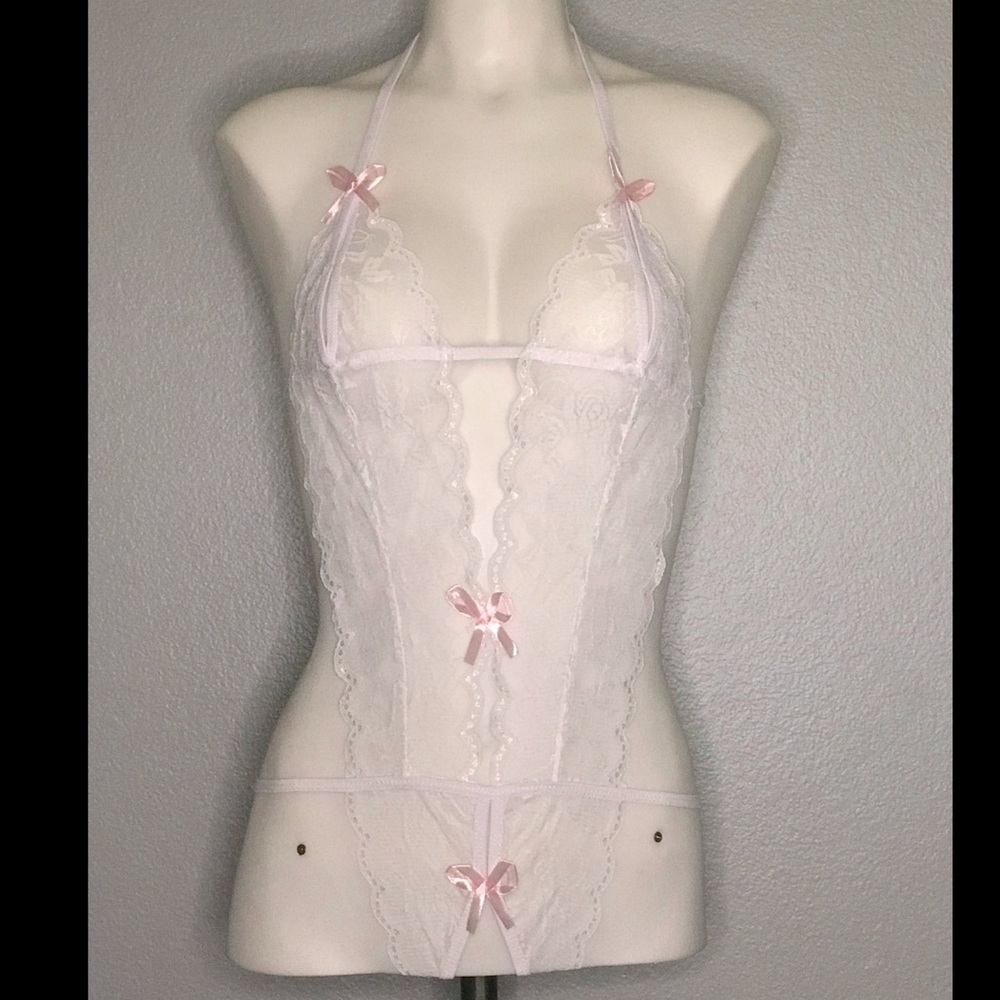 White one piece crotch less lingerie